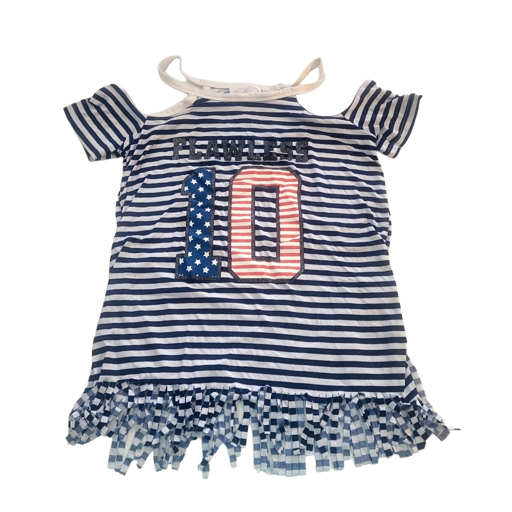 Patriotic Girls Fringed Cold Shoulder Top‎ Size 10-12